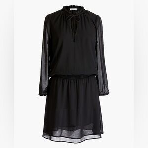 J. Crew Factory Mercantile Smocked Tie Front Black Long Sleeve Dress NEW!